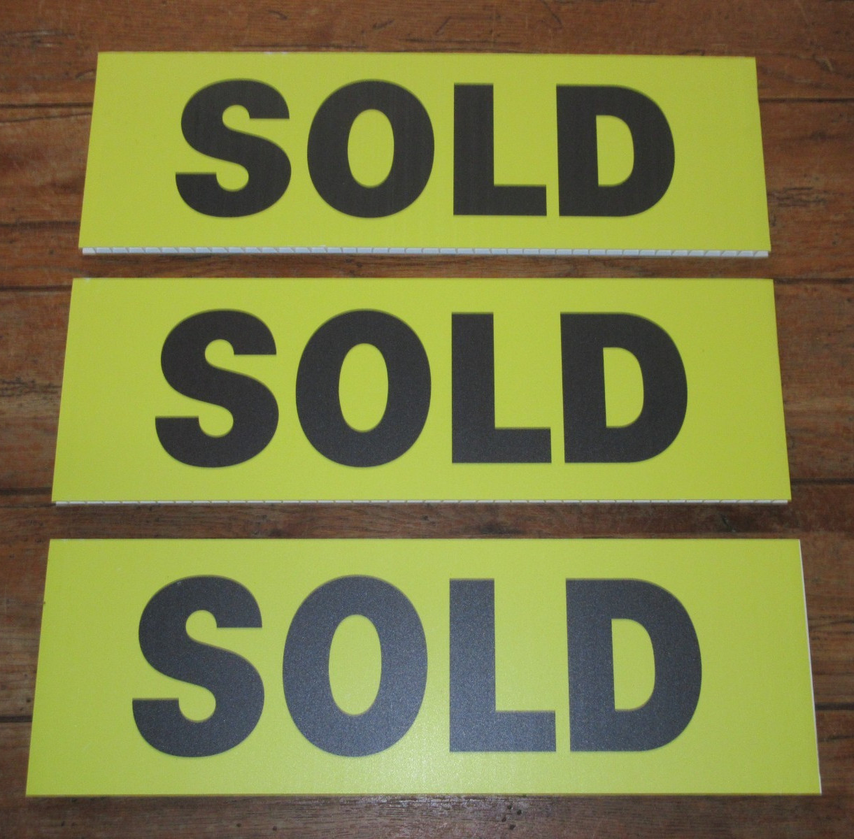3 Yellow Corrugated Plastic Double Sided Signs SOLD Realtor Real Estate 18×6