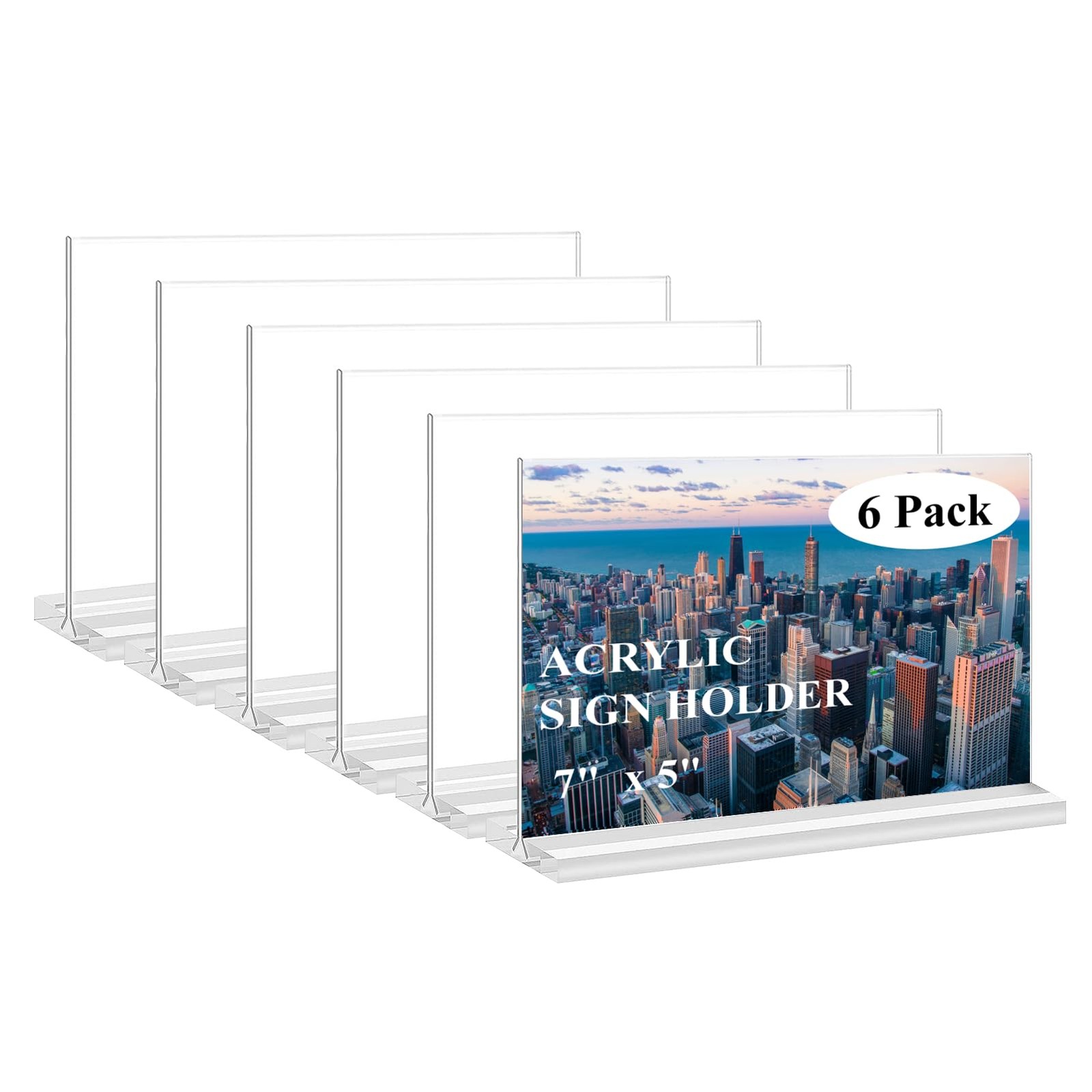 AbriStadt Acrylic Sign Holder 5×7 Inches, 6 Pack, Clear Table Transparent