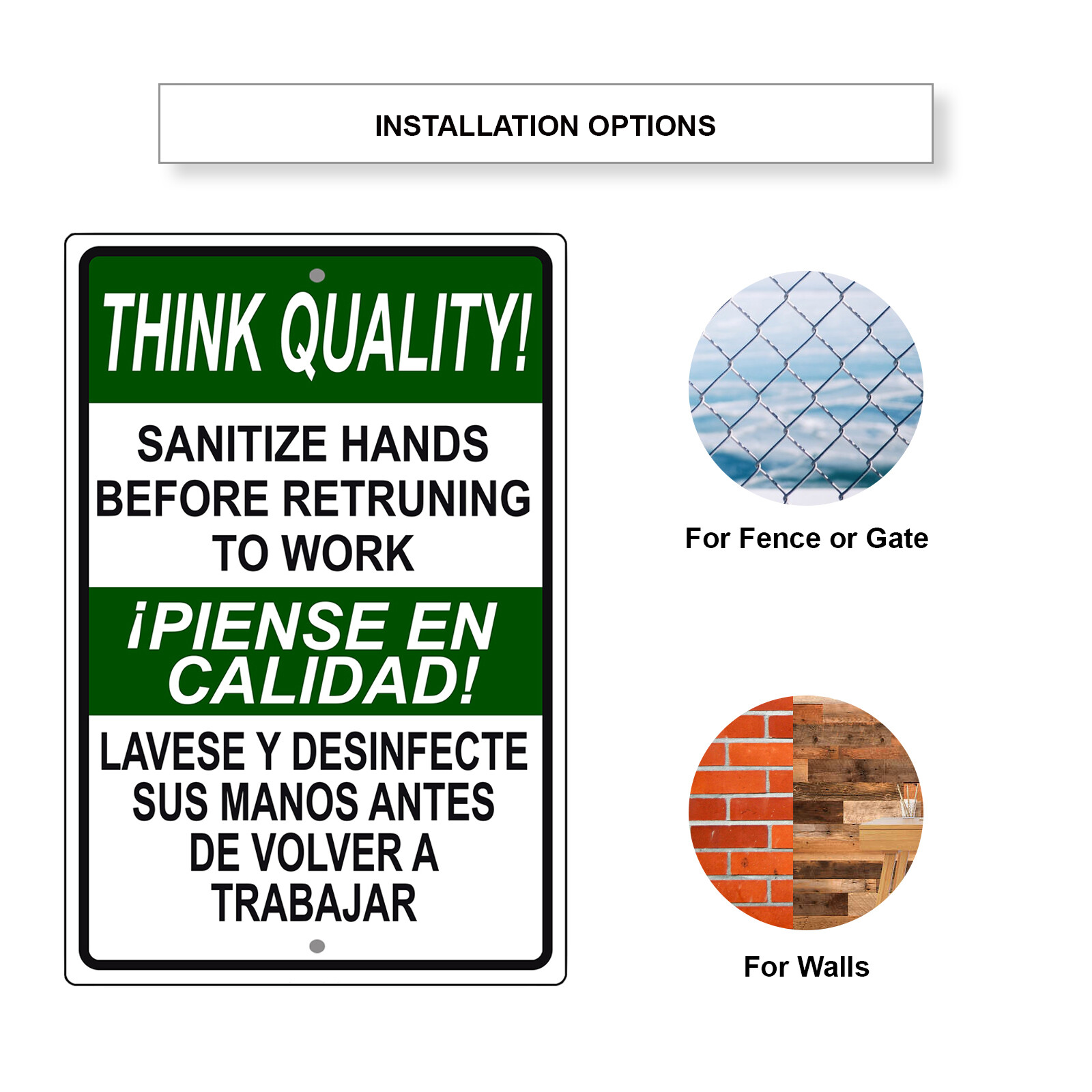 Think Quality Sanitize Hands Before Returning To Work Safety Aluminum Metal Sign