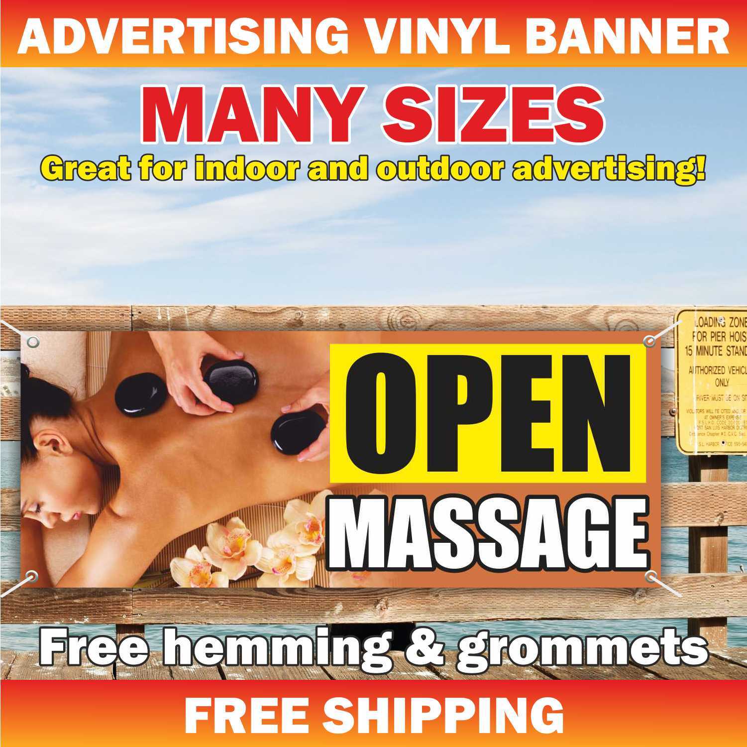 OPEN MASSAGE Advertising Banner Vinyl Mesh Sign Foot Beauty Spa Salon Therapy