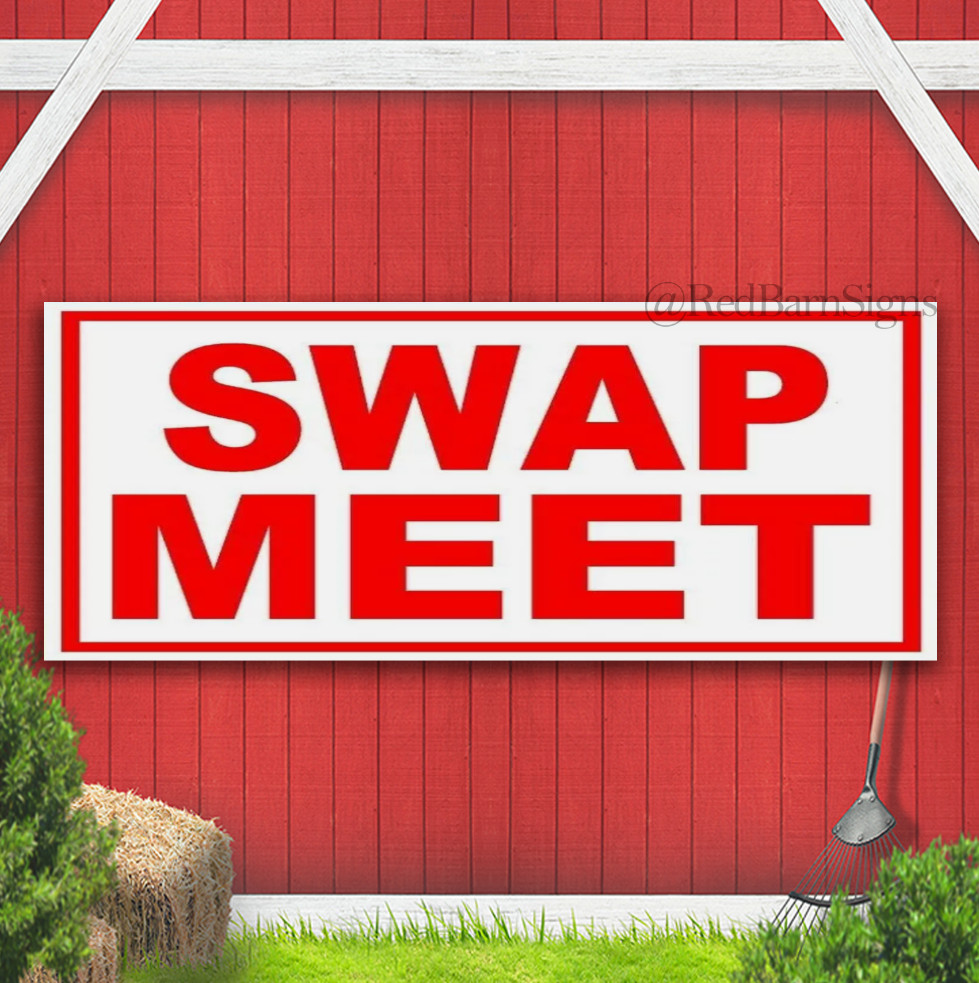 SWAP MEET RED WHITE Banner Sign with Grommets