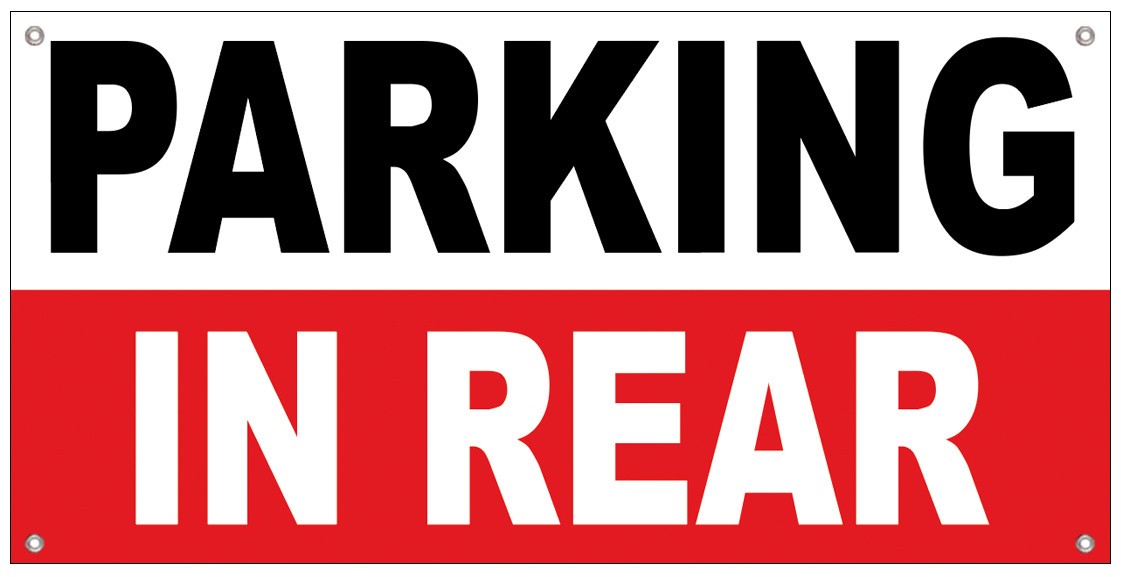2×4 ft PARKING IN REAR Sign Polyester Fabric With Grommets wrb