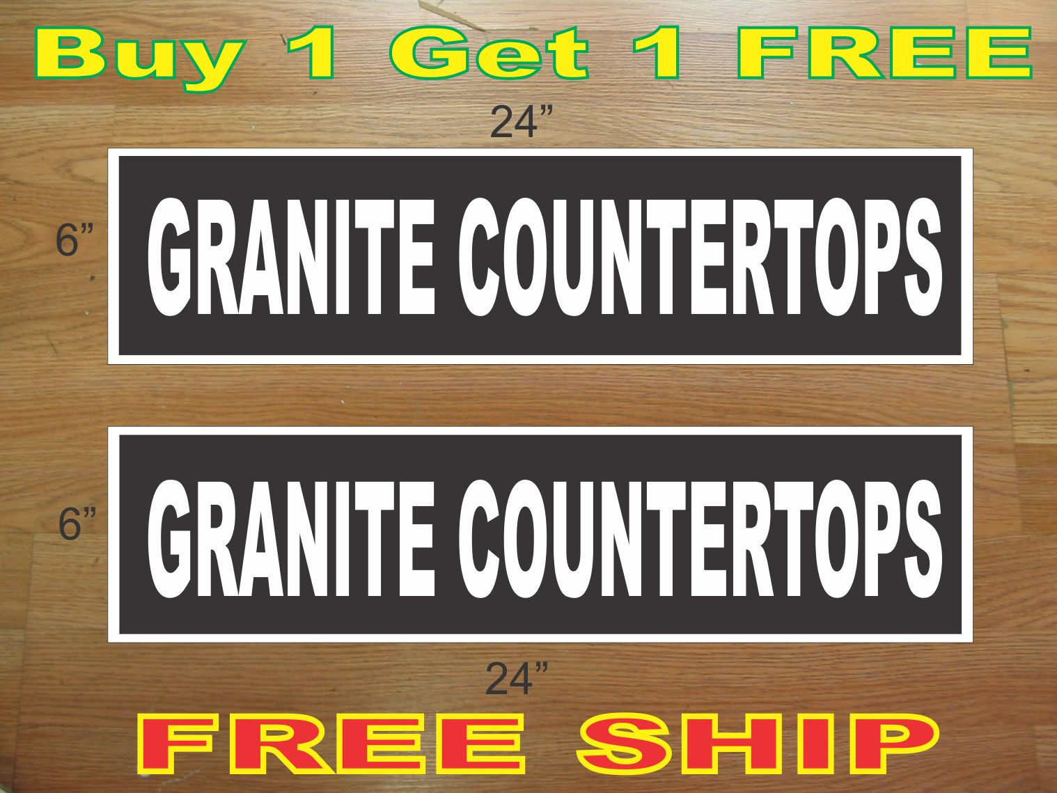 White on Black GRANITE COUNTERTOPS 6&Prime;x24&Prime; REAL ESTATE RIDER SIGNS Buy 1 Get 1
