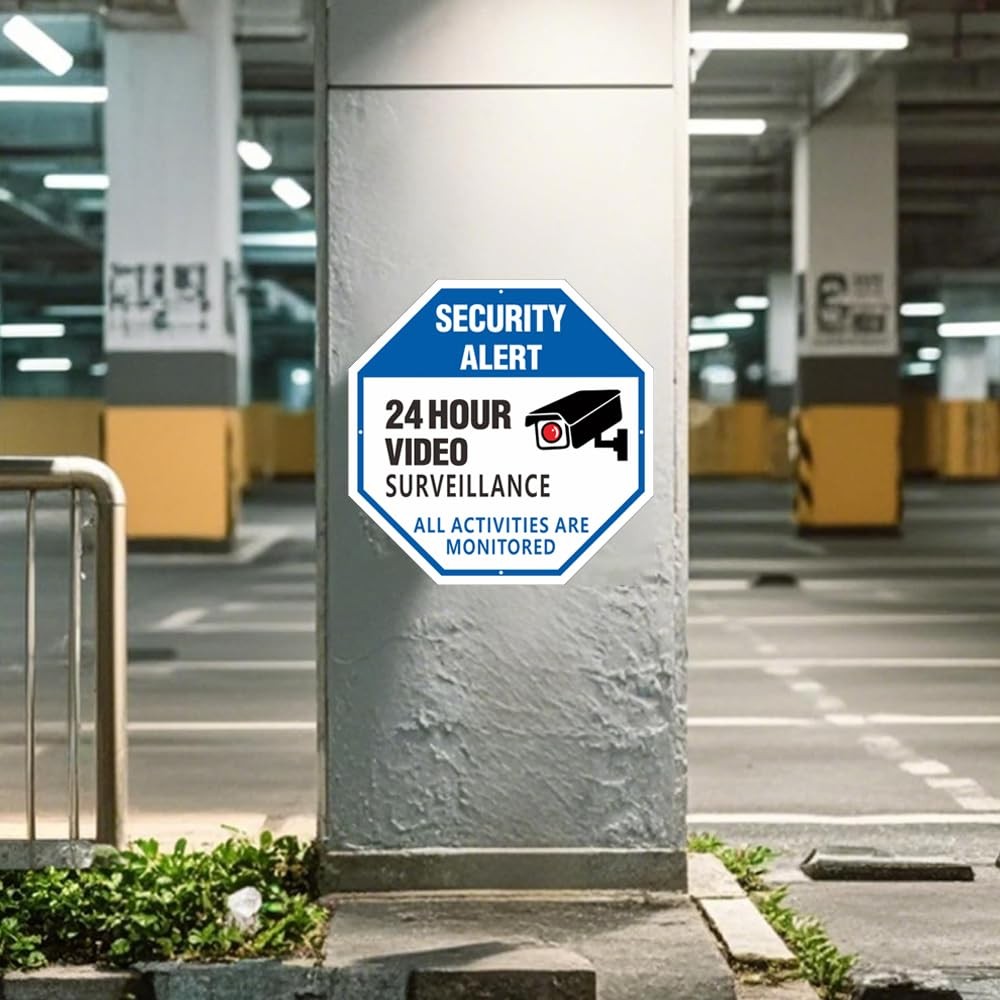 2 Pack 10×10 Inch Security Camera Sign 24HR Video Surveillance Octagon Shape