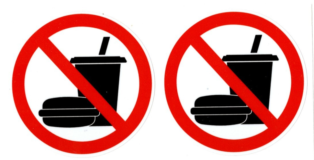 NO FOOD NO DRINK stickers | Select a Size | white | outdoor durable | decals
