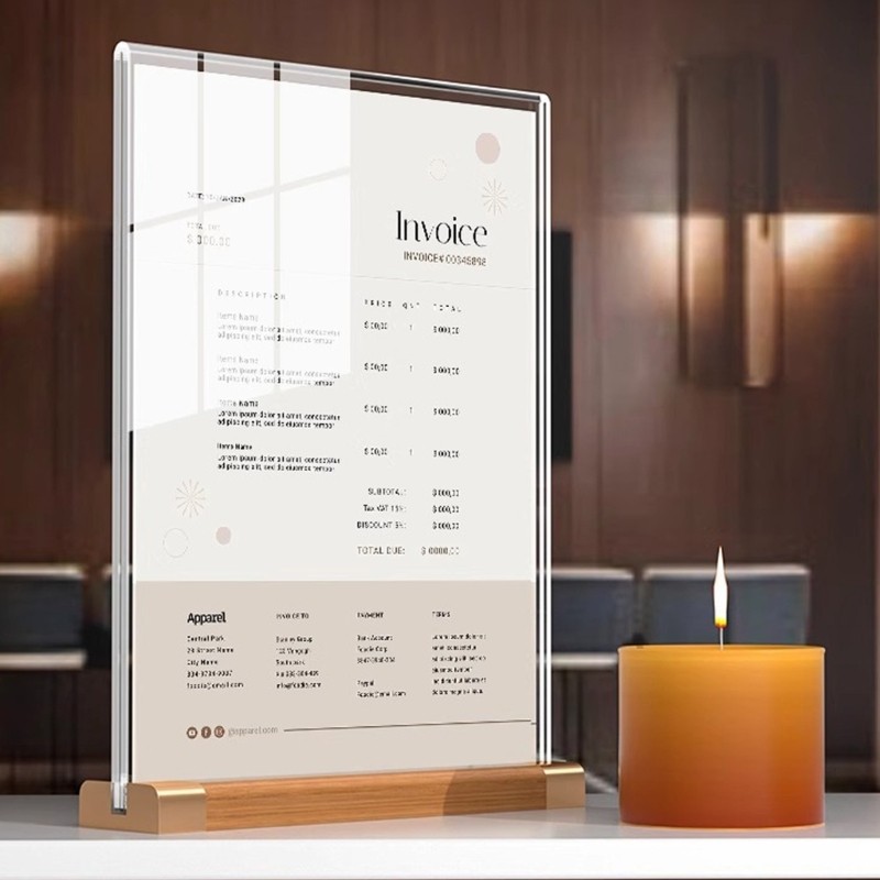 Multipurpose A 5 Acrylic Tabletop Document Holders Menu Stand With Golden Base