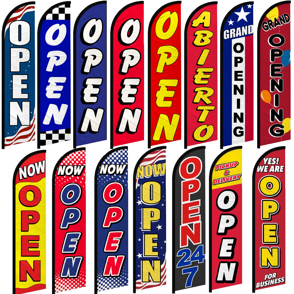 Open Windless Swooper Full Curve Flag Now Open We&rsquo;re Now Open