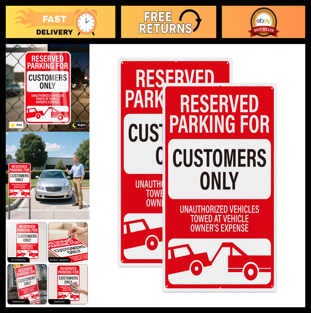 Reflective 18&Prime;x12&Prime; Customer Parking Only Sign – 2 Pack, Rust-Free Metal, Pre-Dri