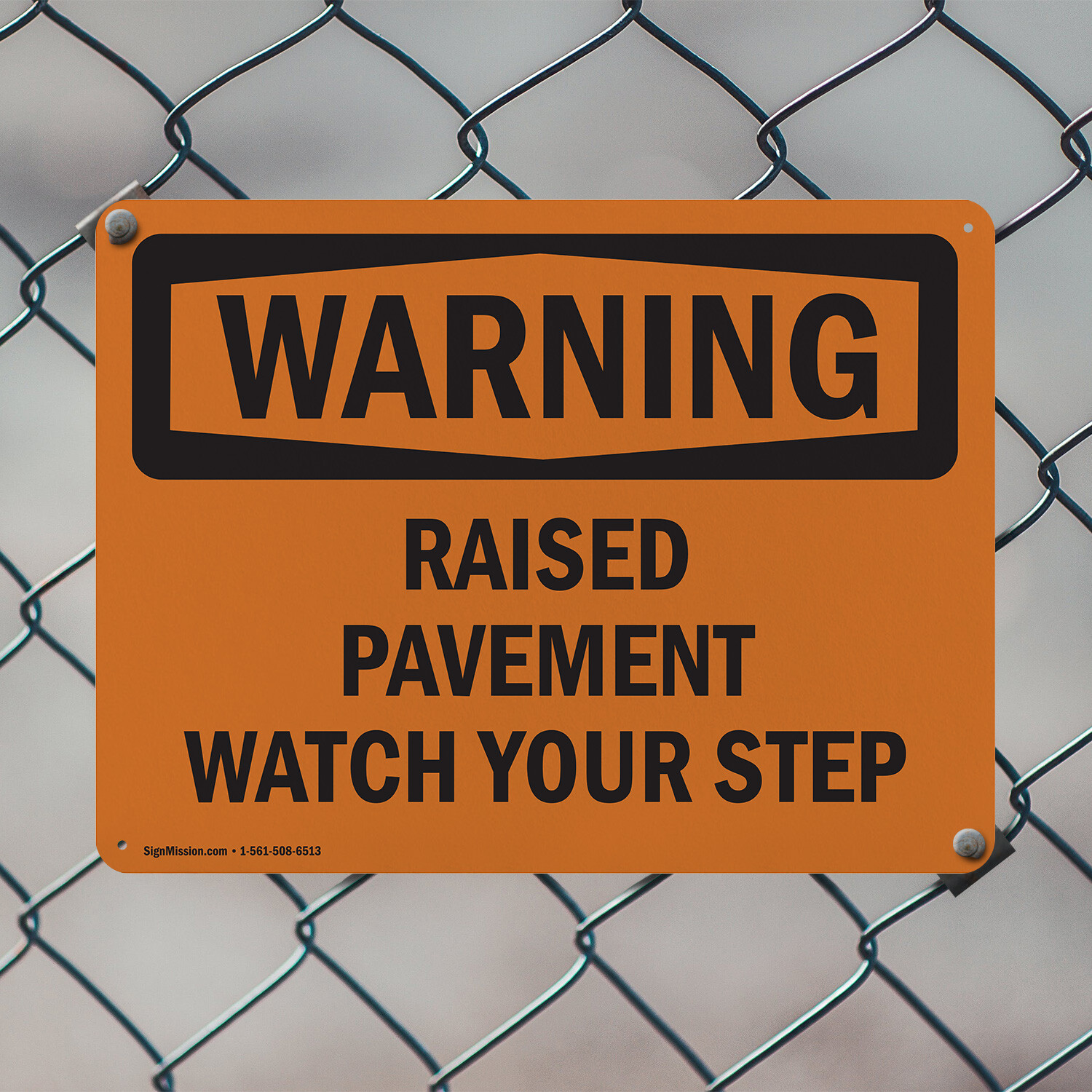 (2 Pack) Raised Pavement Watch Your Step OSHA Warning Sign Decal Metal Plastic