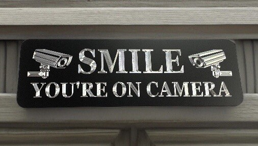 Smile You’re On Camera No Soliciting Diamond Etched Aluminum Metal 12×4 Sign
