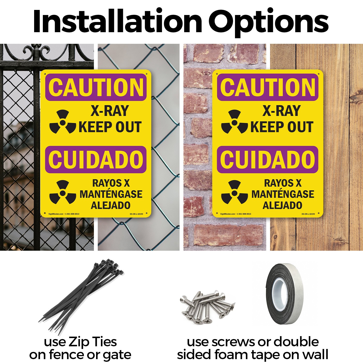 X-Ray Keep Out Bilingual OSHA Caution Radiation Sign Or Decal – 5 or 10 Pack