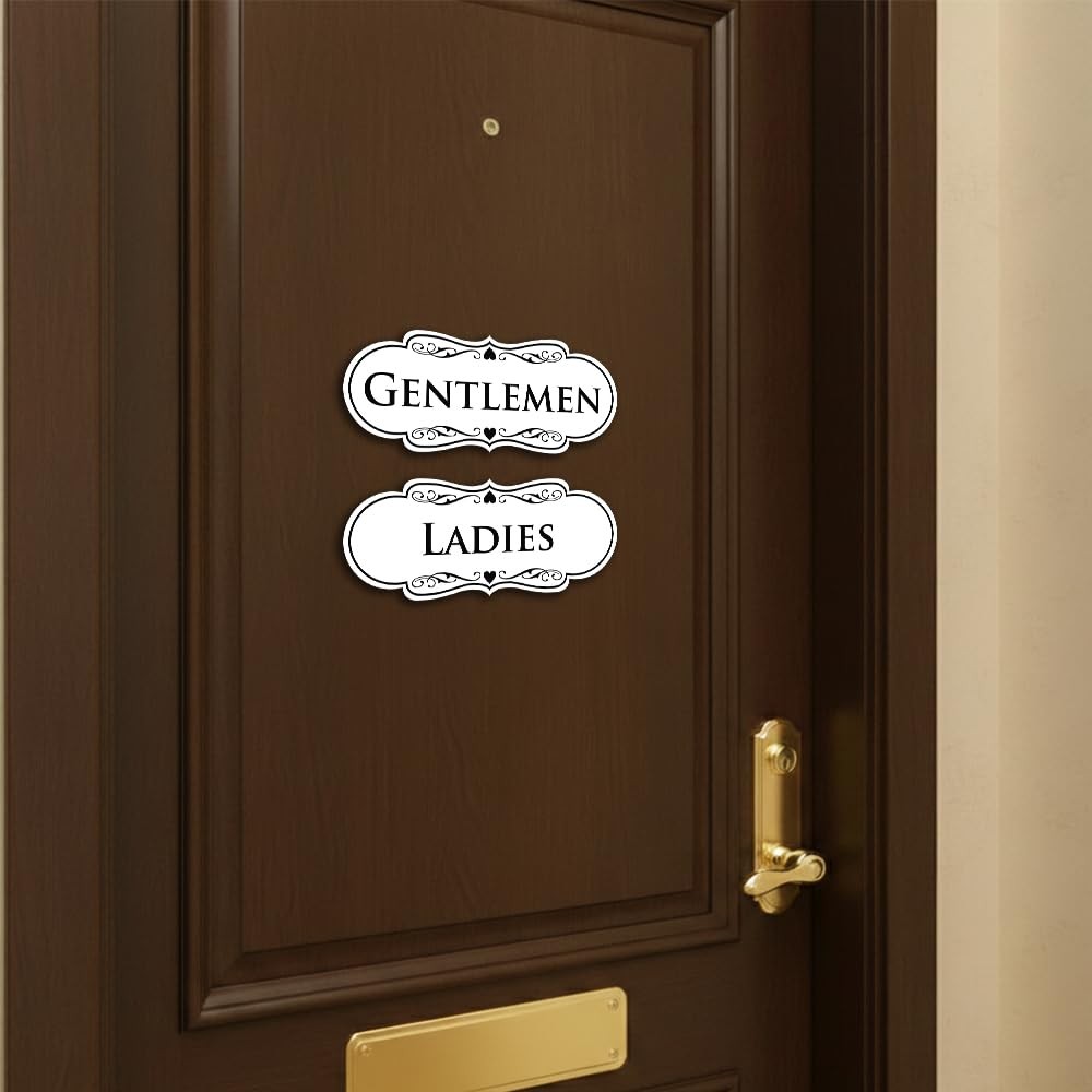 1 PCS Black Gold Medium Designer LADIES GENTLEMEN Restroom Sign 2Pack