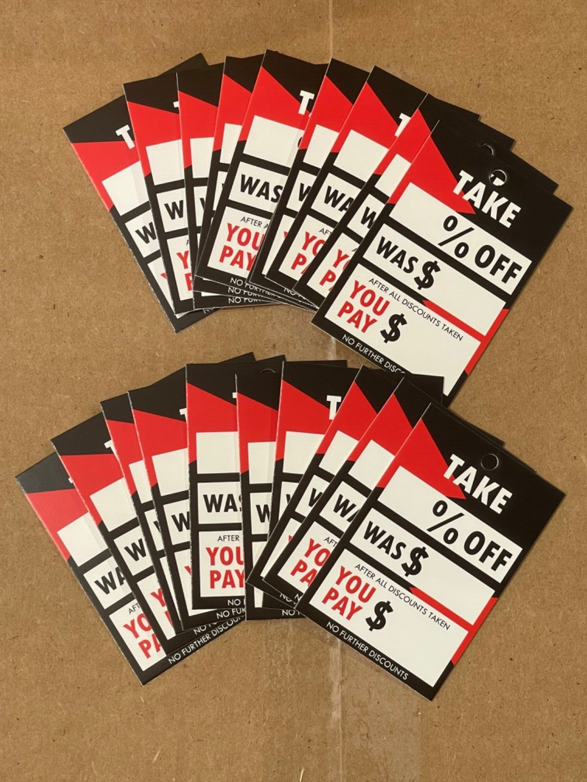 20 Pack 2” x 3” Retail Store Sale Signs Take _% Off Was $_ You Pay $_