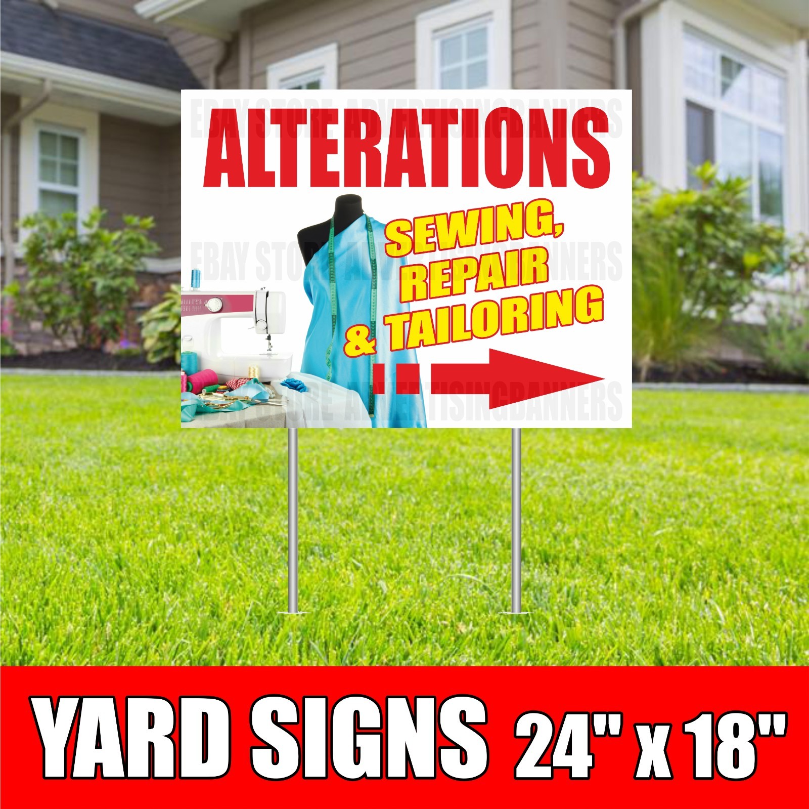 ALTERATIONS SEWING, REPAIR TAILORING Yard Sign with H-Stakes Lawn Sign Tailor