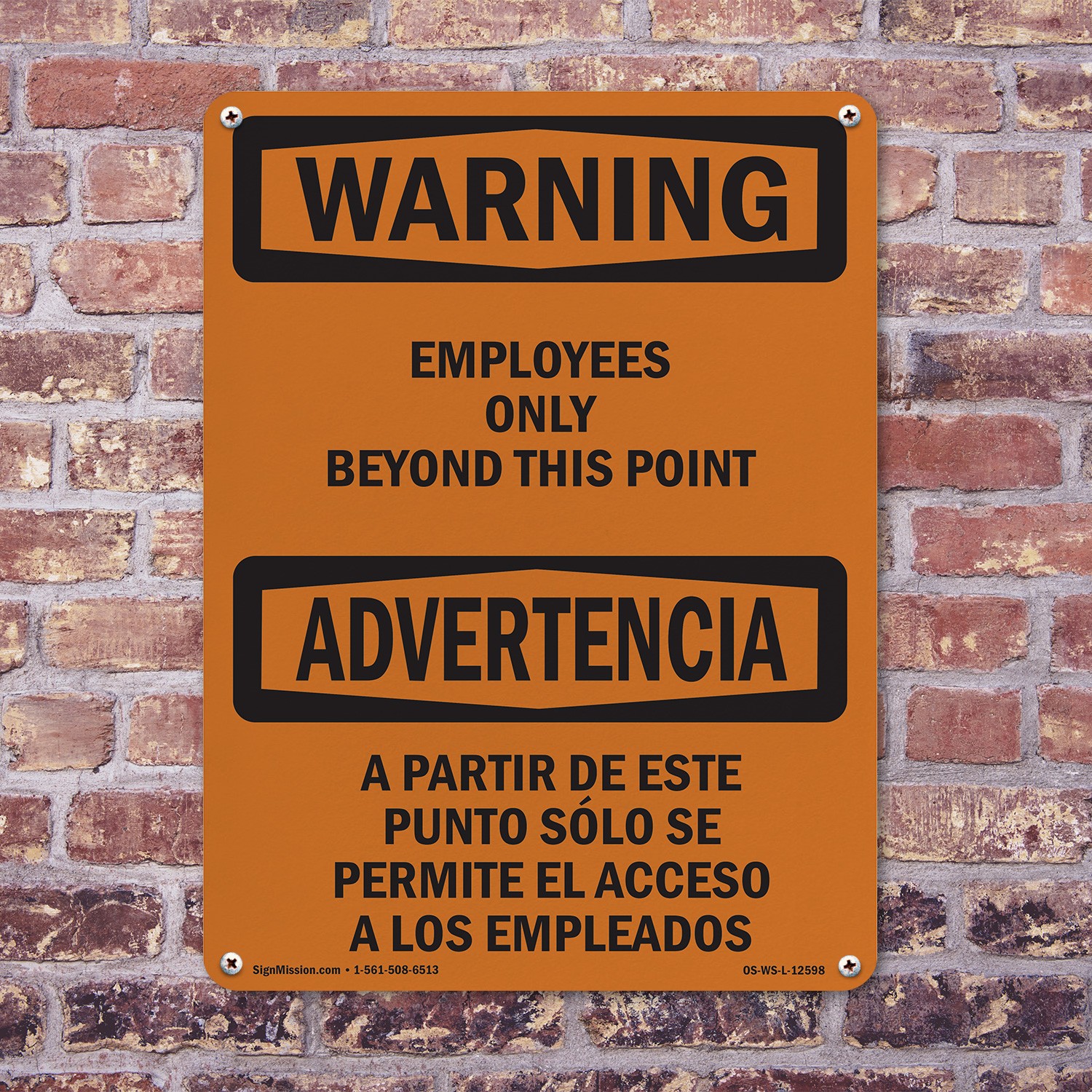 Employees Only Beyond This Point Bilingual OSHA WARNING Sign, Decal 5 or 10 Pack