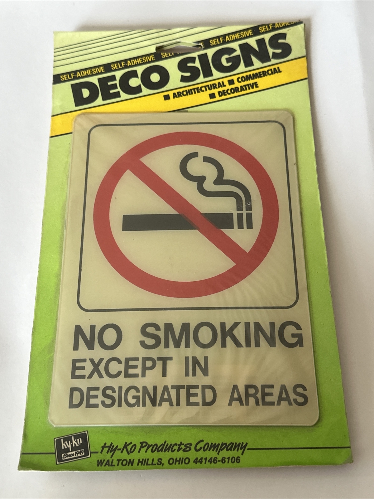 HY-KO Products No Smoking Deco Sign 5&Prime; X 7&Prime; Plastic Commercial
