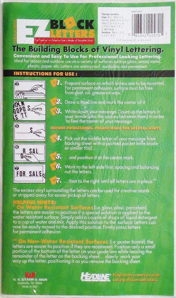 3 Inch EZ Block Vinyl Letters & Numbers by Headline #2572 (Indoor / Outdoor) NEW