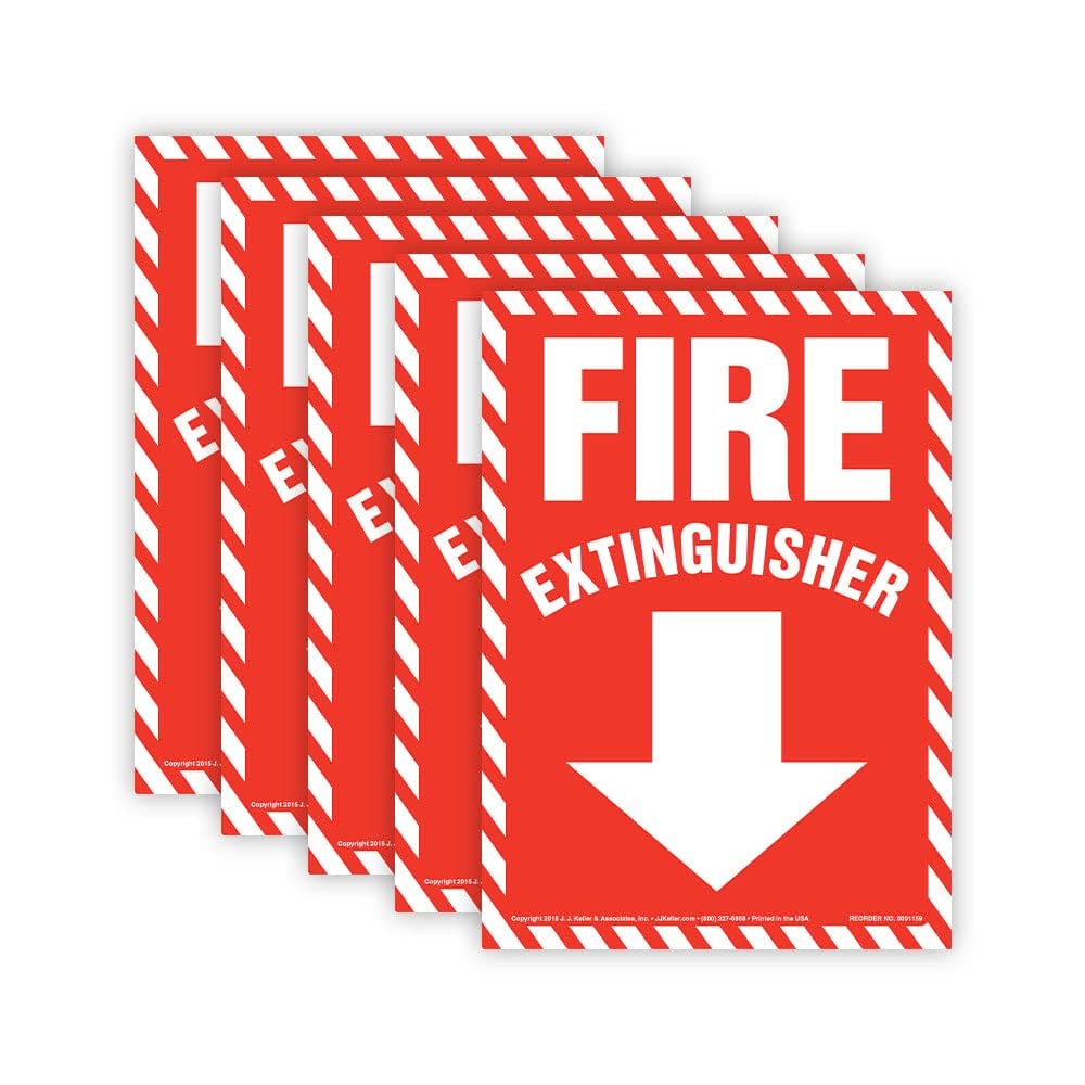 5 Pack Fire Extinguisher Sign 7×10 Inch Vinyl Self Adhesive Down Arrow