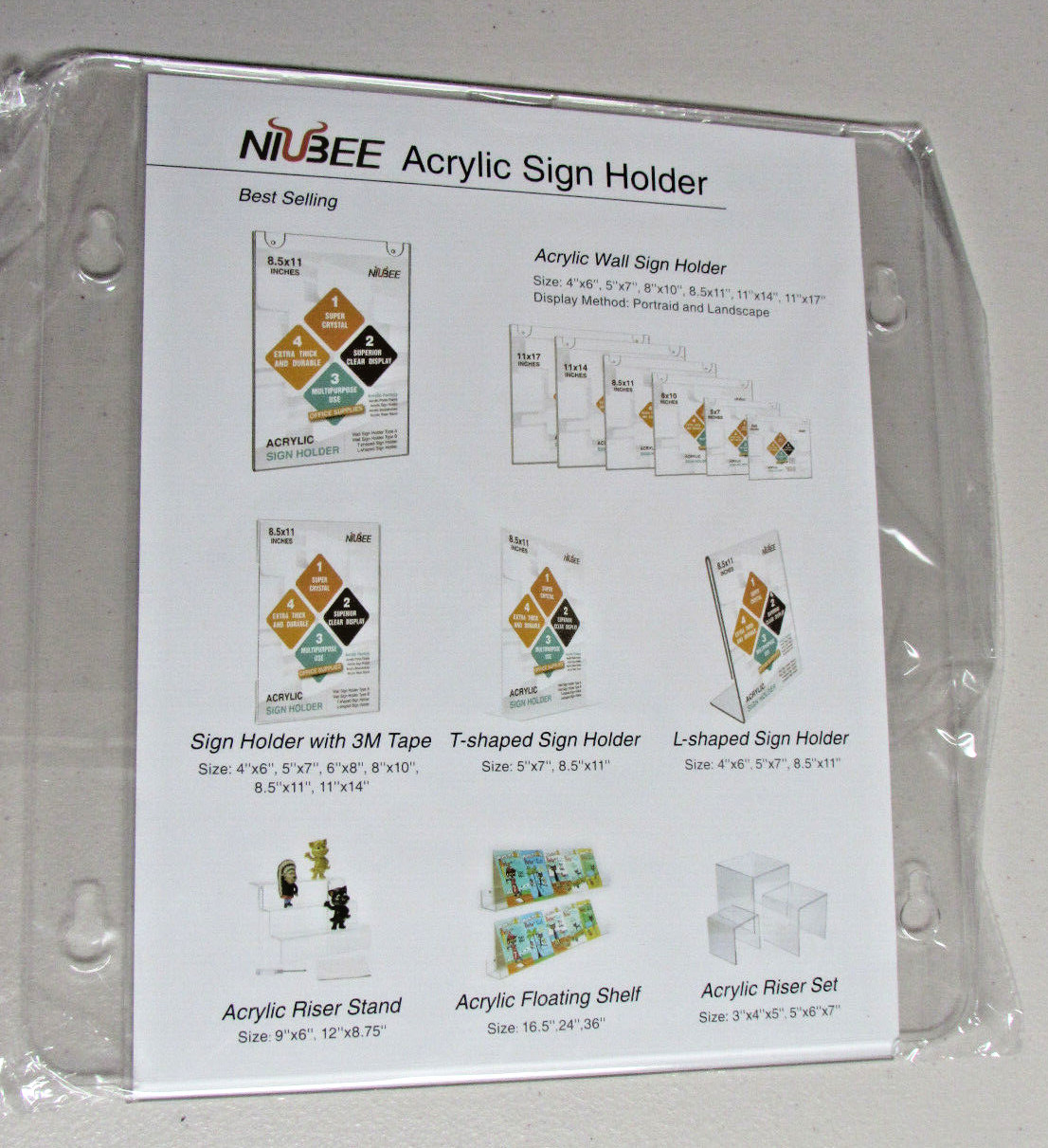 NIUBEE Acrylic Window Sign Holder 8.5×11 Inch with 4 Suction Cups for Clear