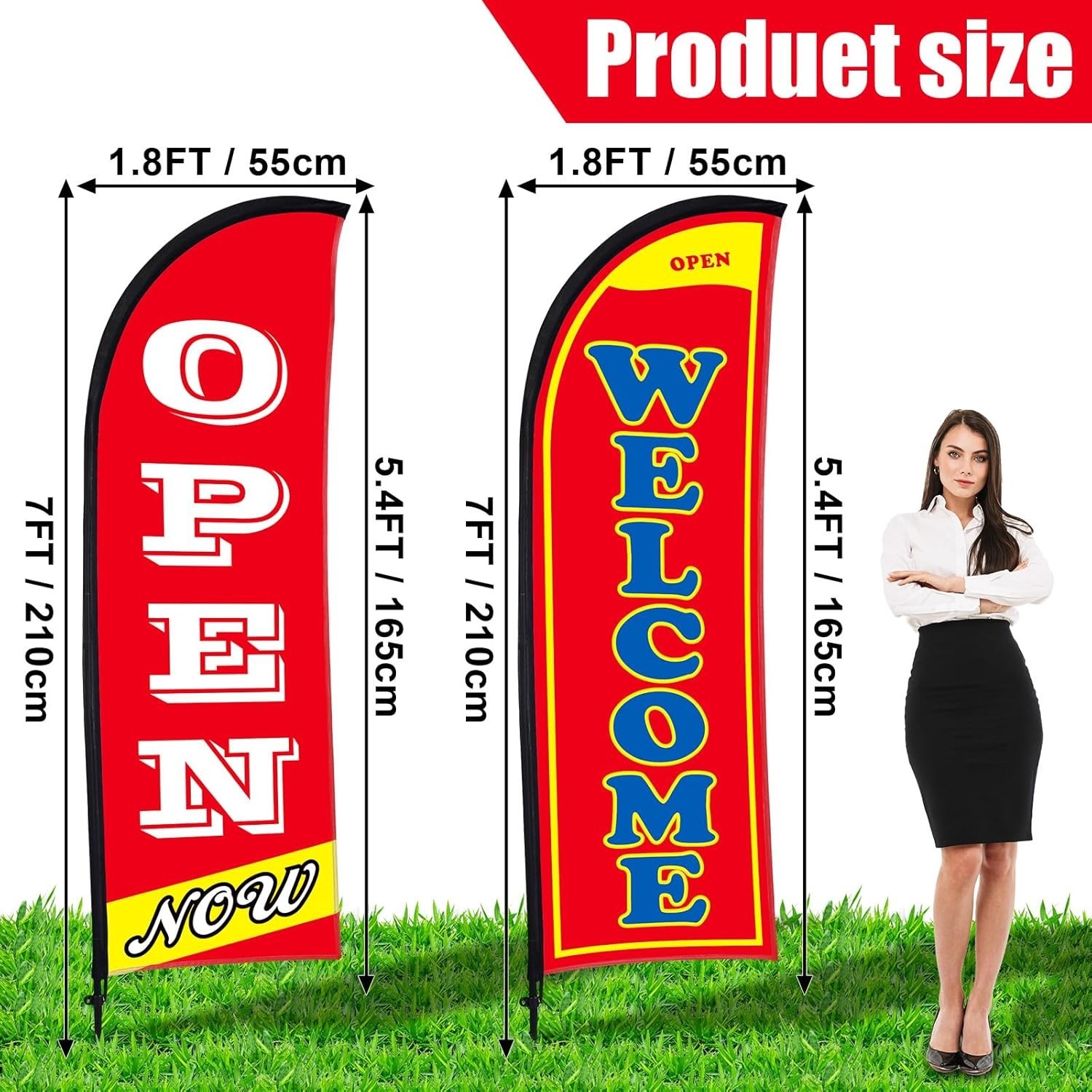 2 Sets of 7ft Open Flags with Kit – Boost Your Business Visibility Today