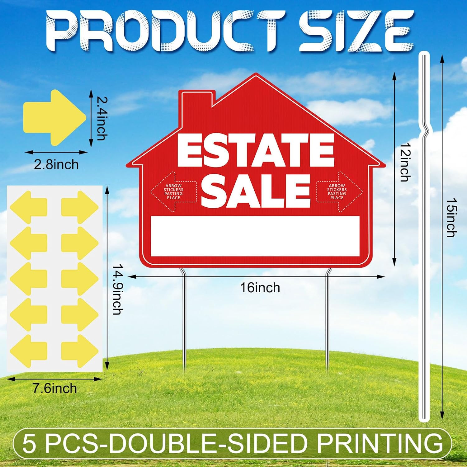 5 Pack 12 X 16 Inch Yard Sale Signs Real Estate Sign Posts Double Sided Red Whit