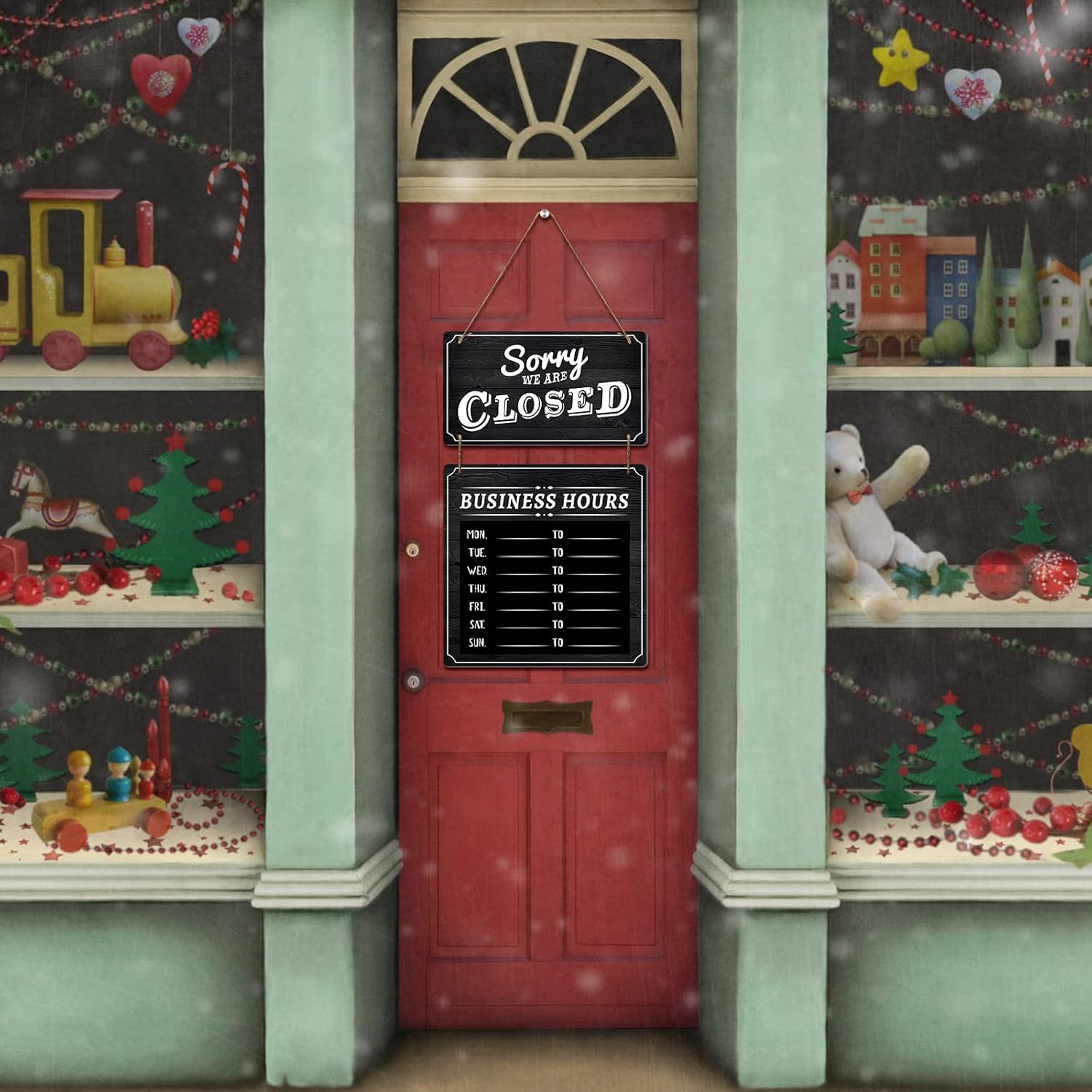 Business Hours Sign Hanging Open and Closed Mark Wooden Double Sided with Time S