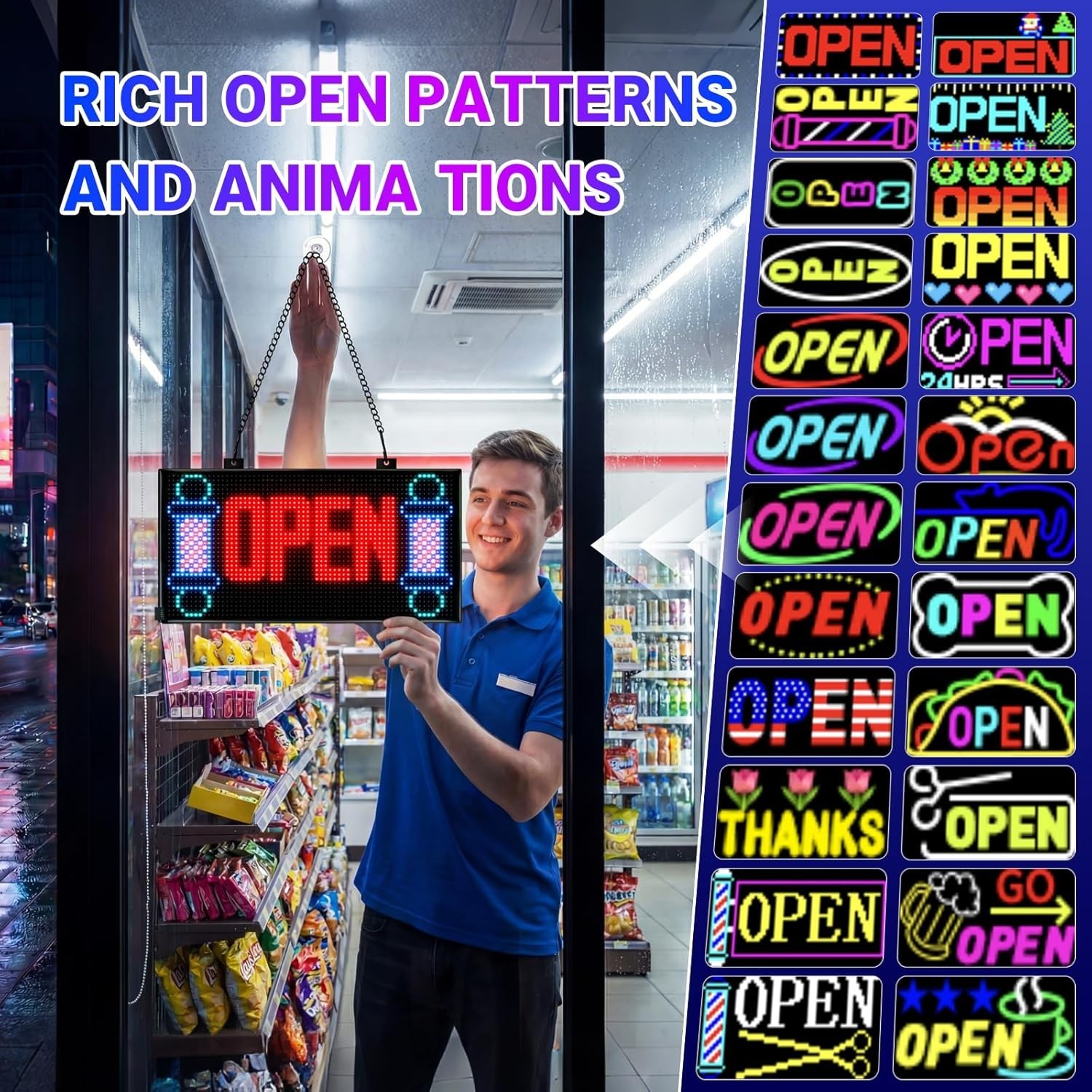Multicolor Dual Row LED Open Sign 13&Prime;x8&Prime; – Eye-Catching Business Display