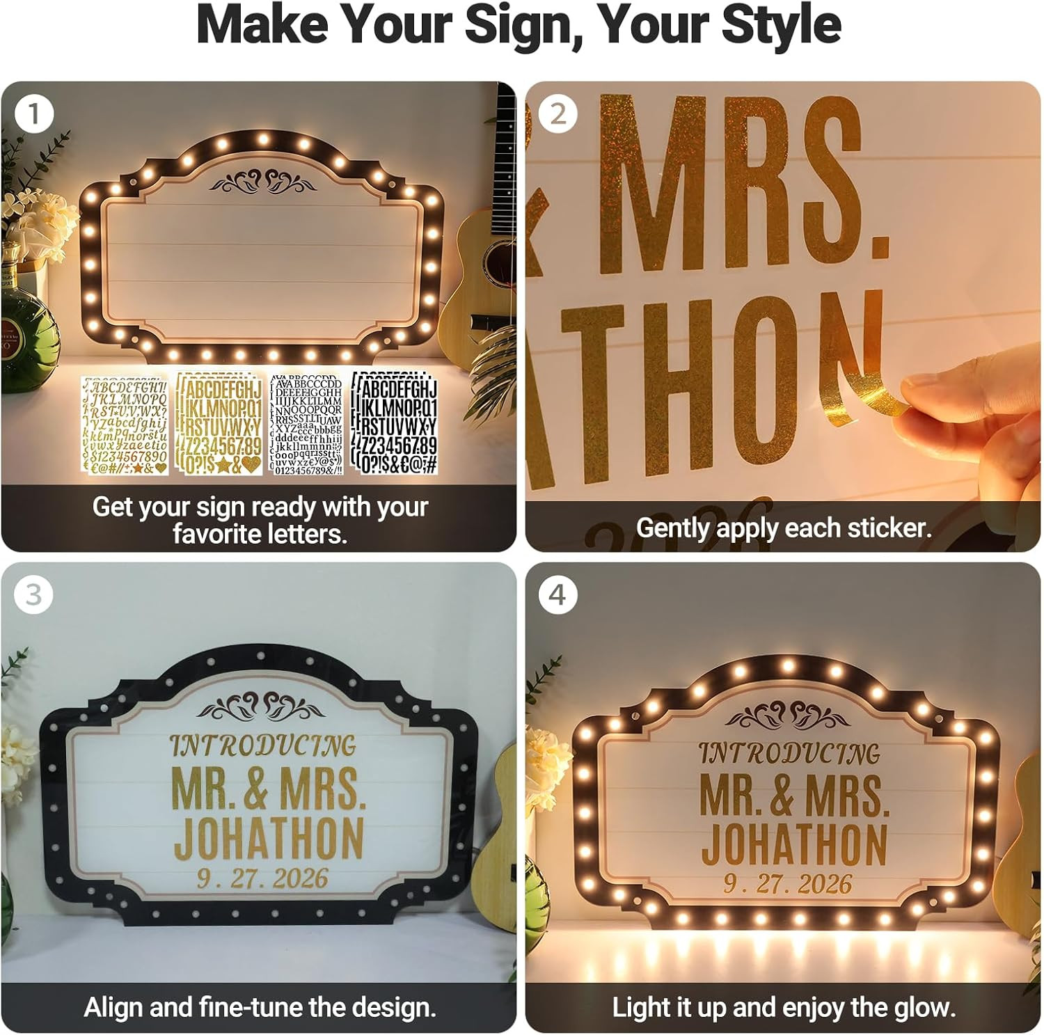 23IN Large LED Marquee Bottle Service Sign with Bulb Lights, DIY Sticker VIP Bot