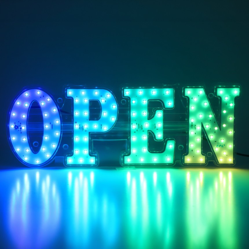 EPL Signs OPEN RGBW Wave LED Sign 7&Prime;x21&Prime; Remote 4G Full-color Changes