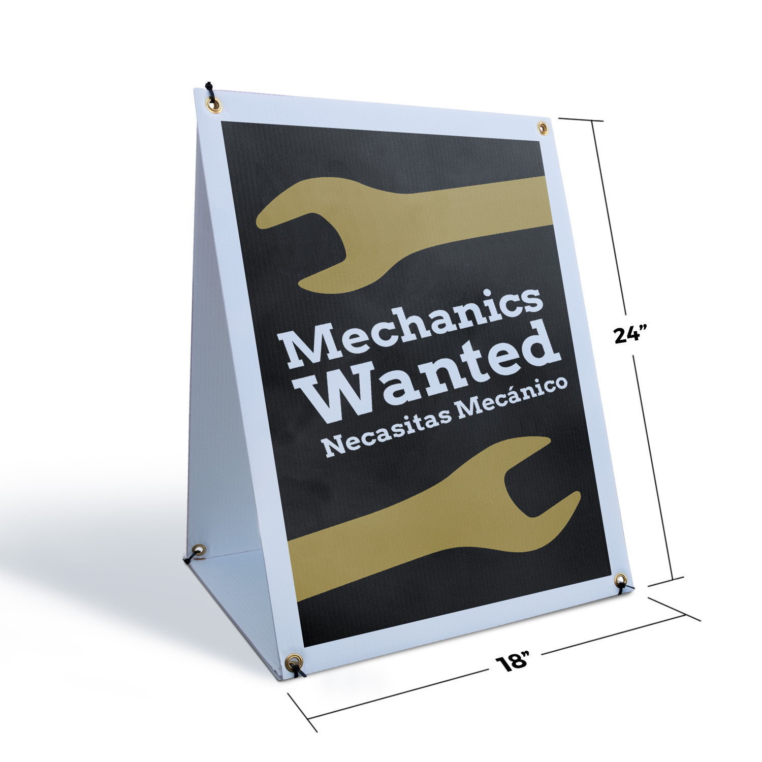 Mechanics Wanted English Spanish A-Frame Sidewalk Sign Bilingual Job Sign Up