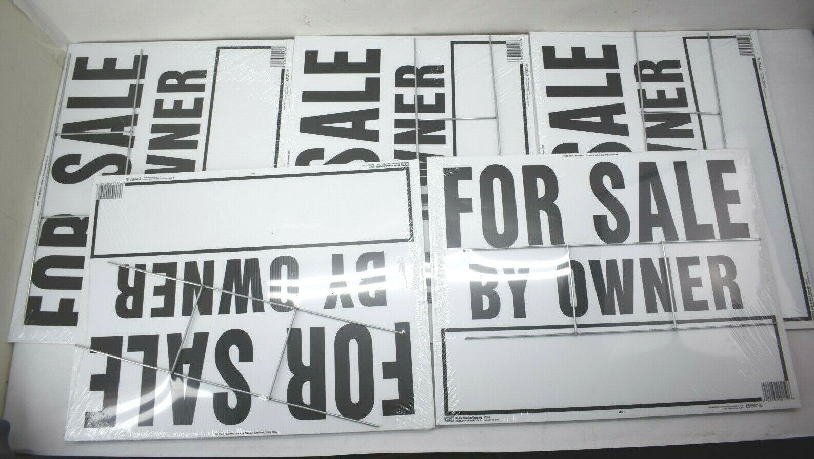 Pack Of 5 Hy-Ko Products Co Corrugated White Plastic Sign For Sale By Owner