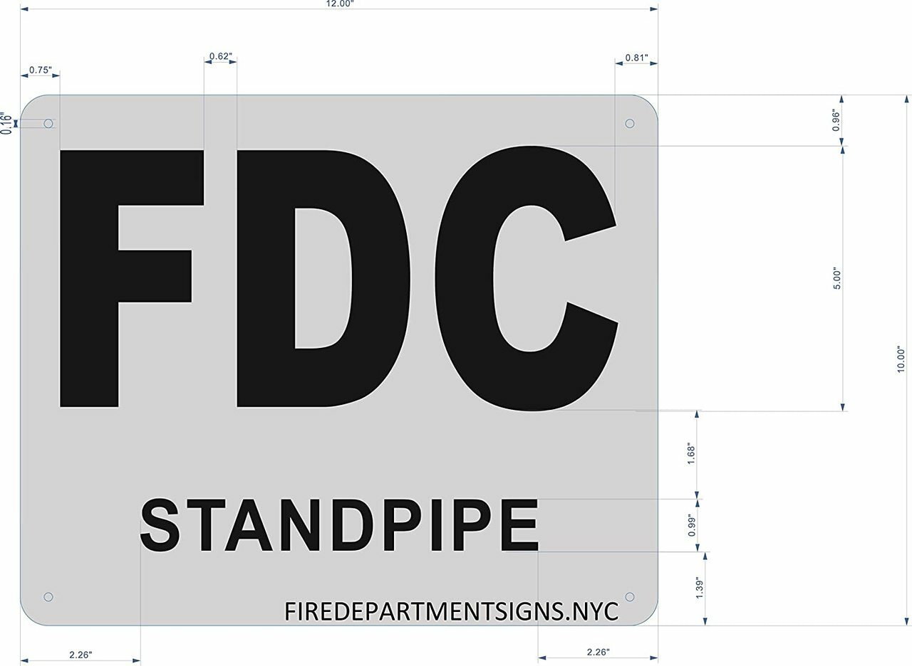 FDC Standpipe Sign -(Brushed Aluminium, 10×12) Potere d&rsquo;argento Line–REF24-1027