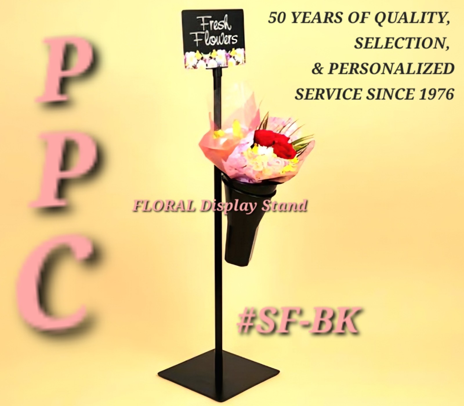 Polly Products Floral Metal Floor Stand w/Bucket & Sign Holder #SF-BK