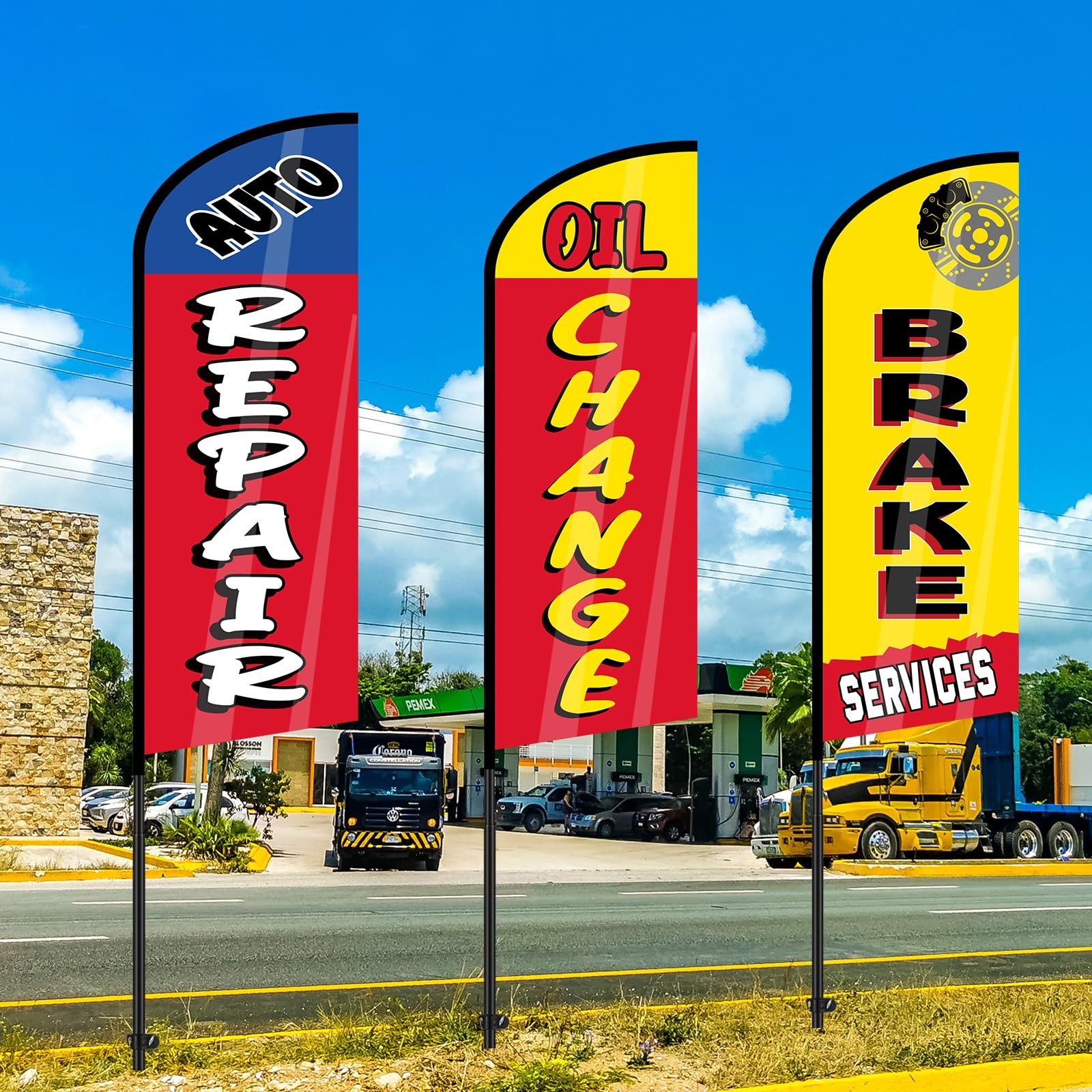Hahafelt 3 Sets Auto Repair Feather Flag Pole Kit 7 Ft Large Advertising Flags