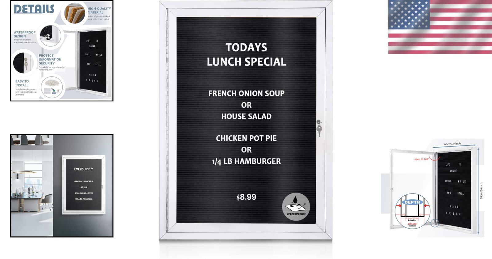 Enclosed Outdoor Letter Board with Locking Door, 36×24 in