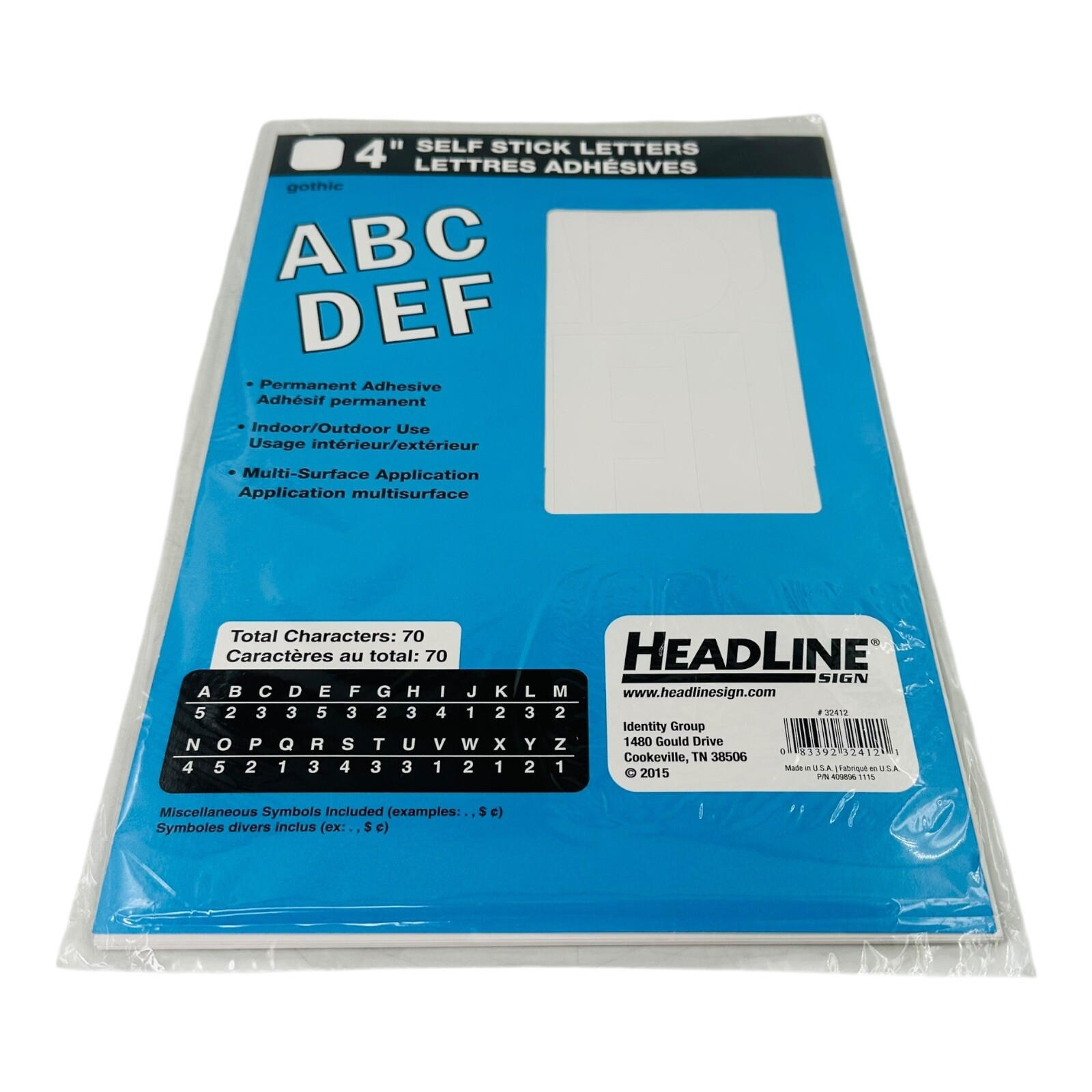 Headline Sign 4&Prime; Self Stick Vinyl Letters White 70 Characters