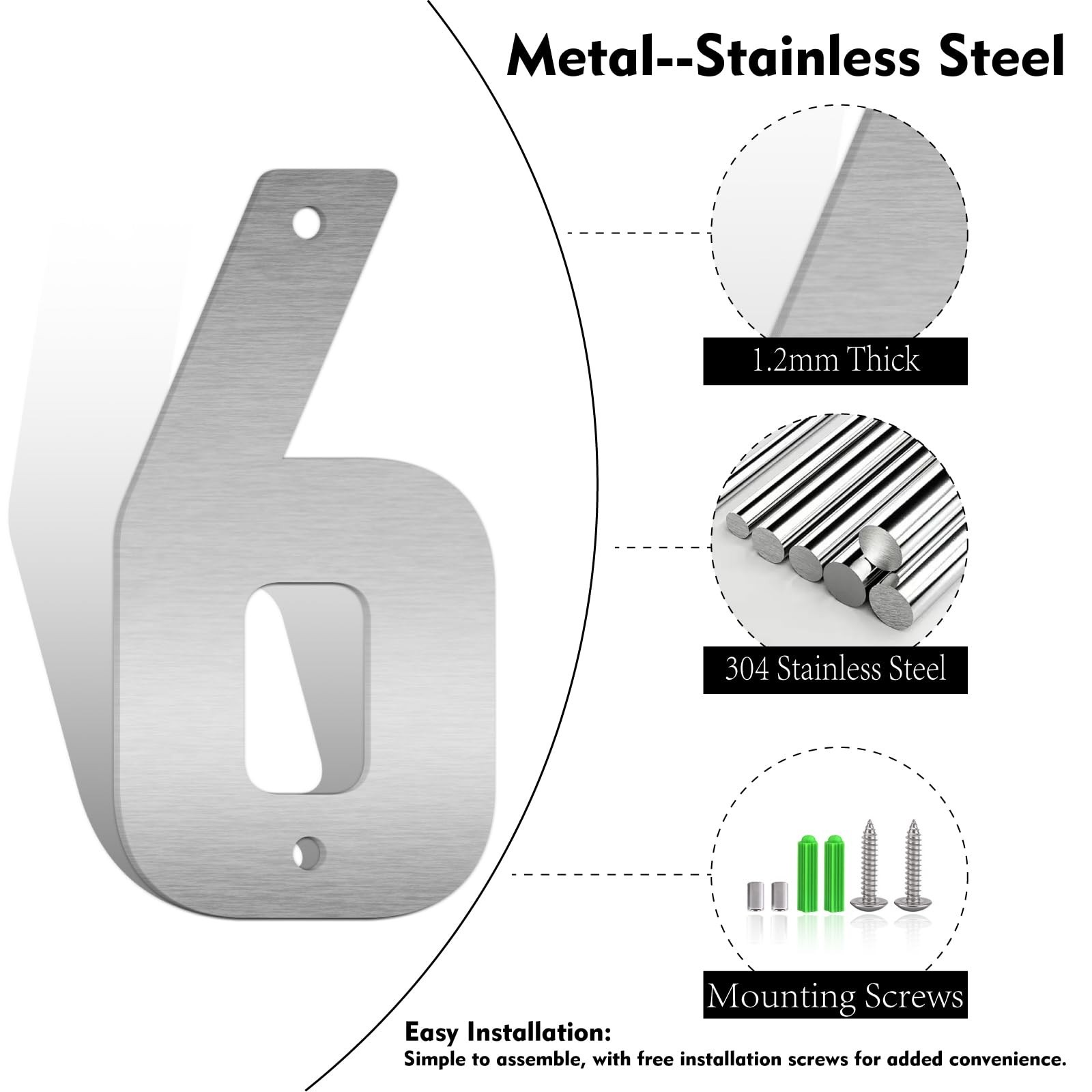 3 Inch Stainless Steel Metal Floating Address Numbers, Silver Metal House Let…