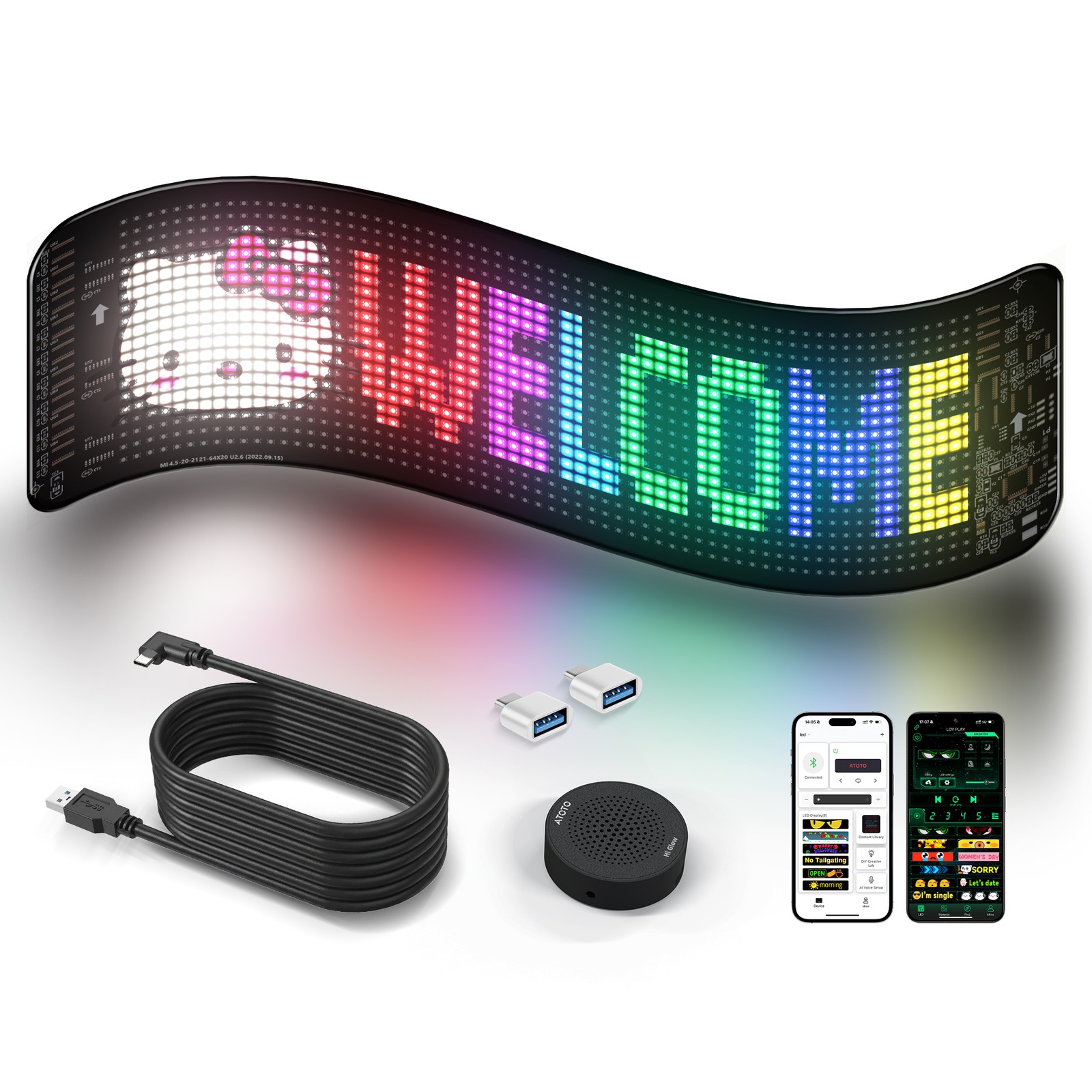 ATOTO 19.4&Prime; USB LED Sign AI Voice Control Bluetooth for Car, Store, Party, Bar
