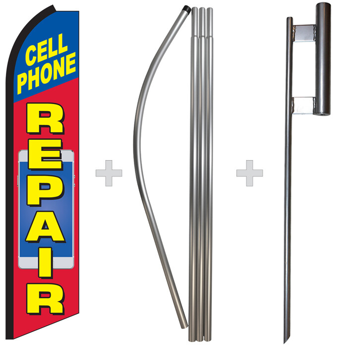 Cell Phone Repair 15&prime; Tall Swooper Flag & Pole Kit Feather Super Banner