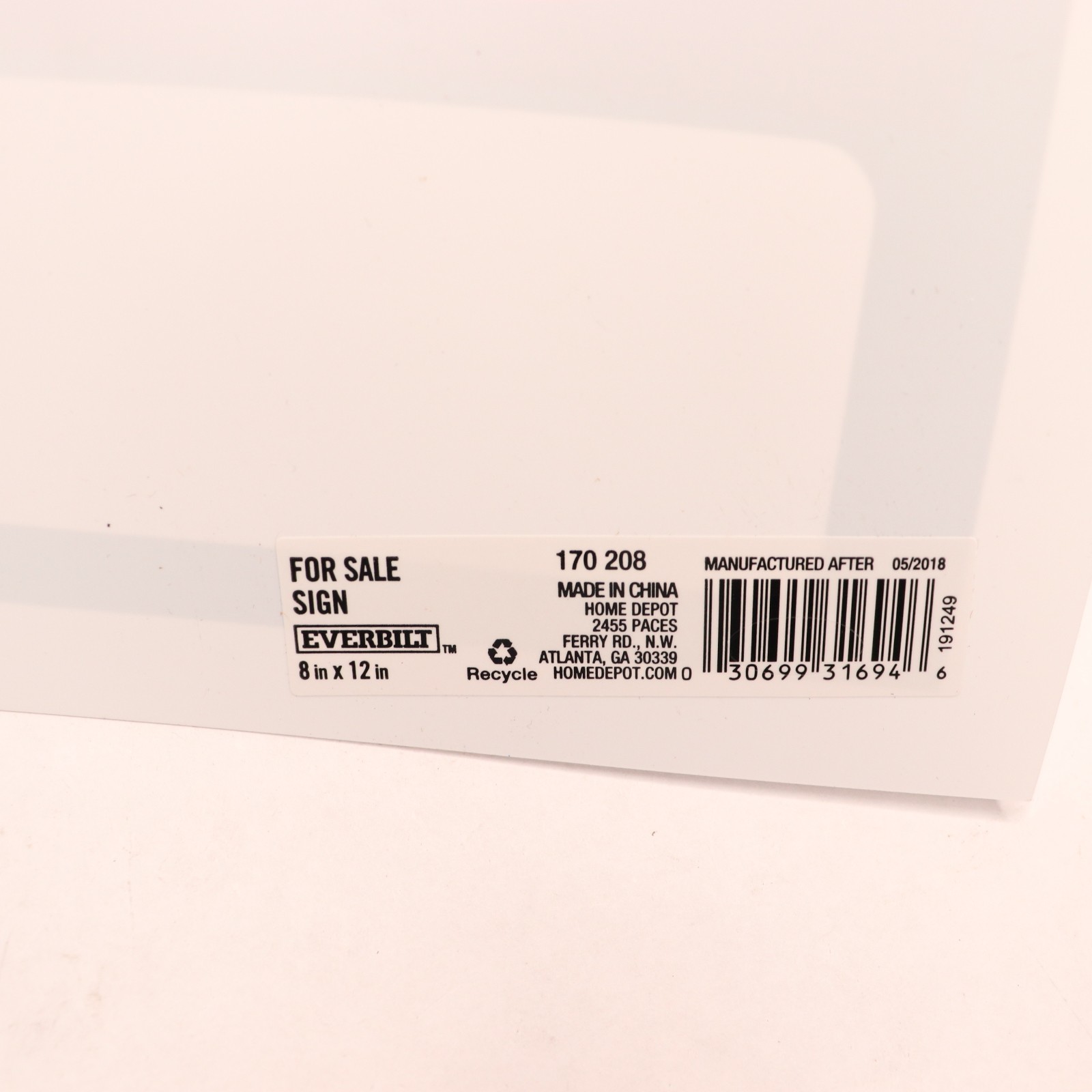Everbilt 8 in. x 12 in. Vinyl for Sale Sign