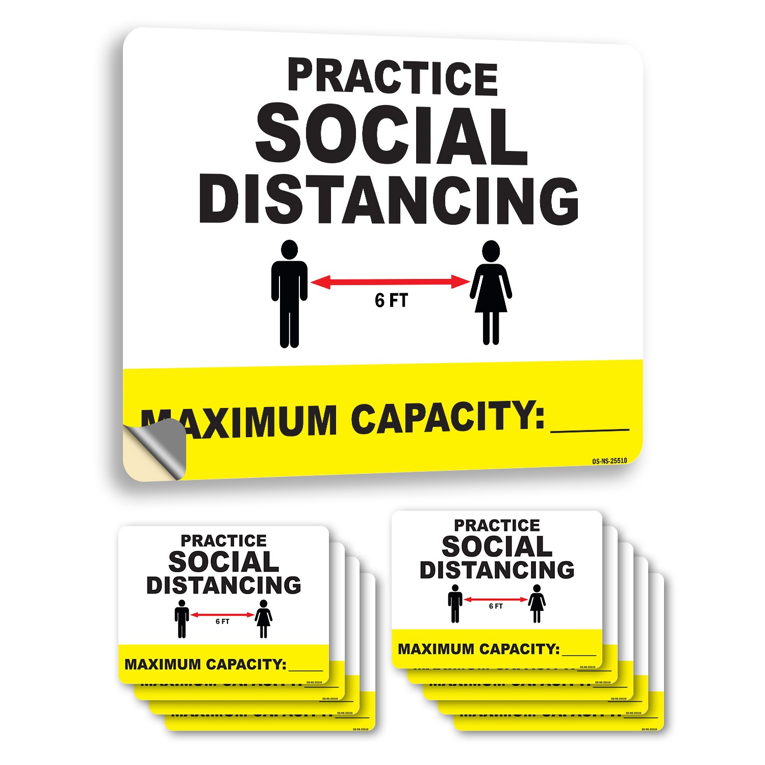 Practice Social Distancing Maximum Capacity Public Safety Sign, Decal 5/10 Pack