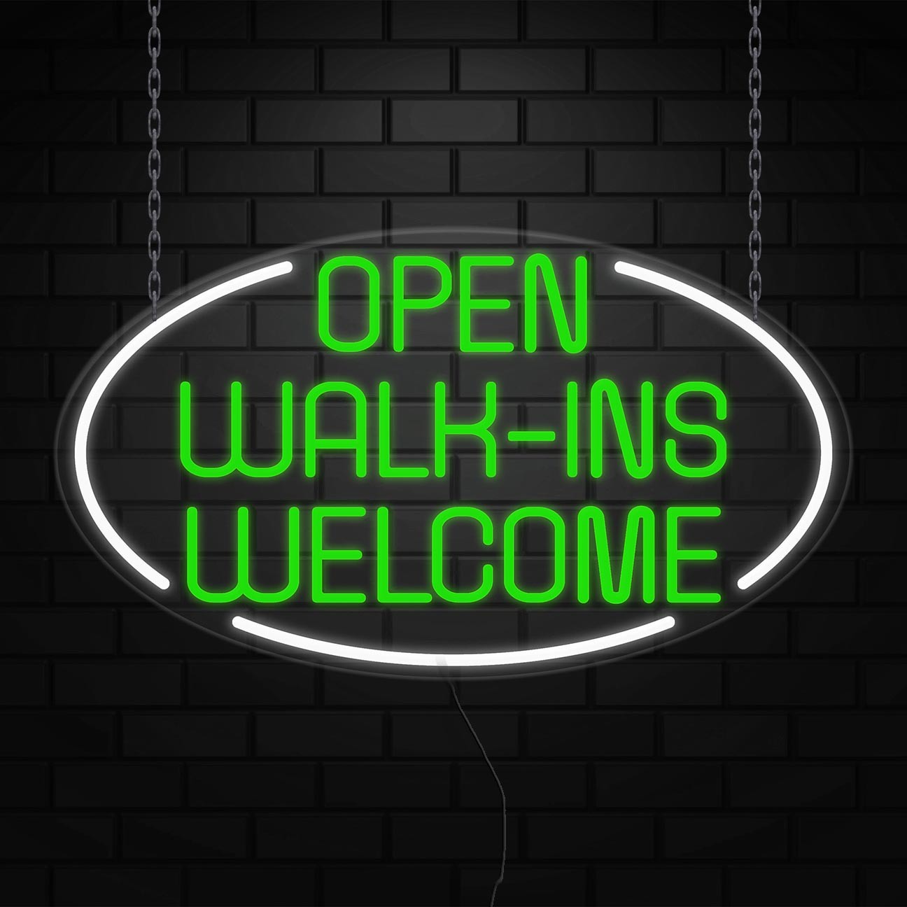 Open Walk Ins Welcome Sign for Business | LED Flex Neon | 30&Prime;W x 17&Prime;H x 1&Prime;D