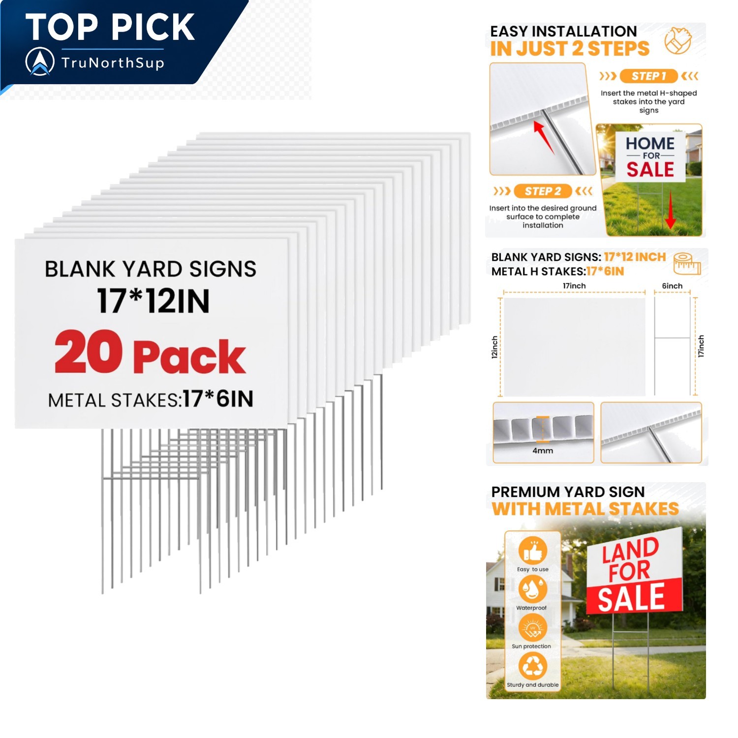 20 Pack Yard Signs with Metal Stakes 17×12 Inches Corrugated Plastic For Sale…